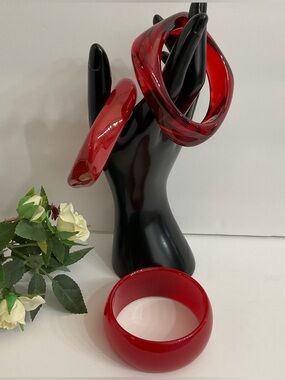 Resin Trendy Red Bangle Bracelet Set